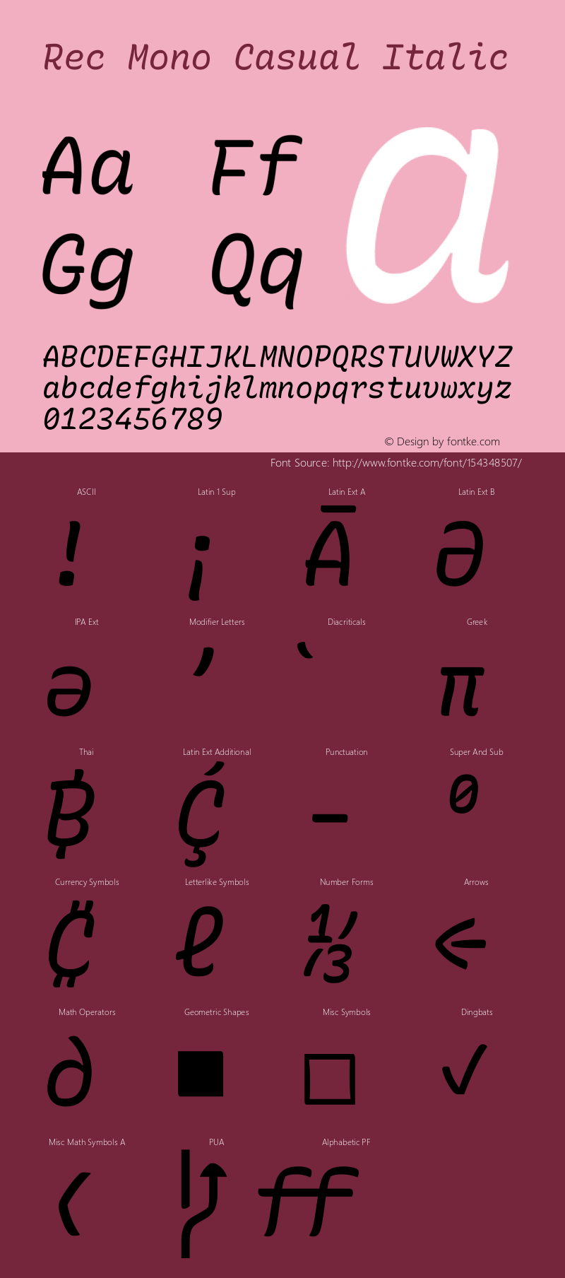 Rec Mono Casual Italic Version 1.068 Font Sample