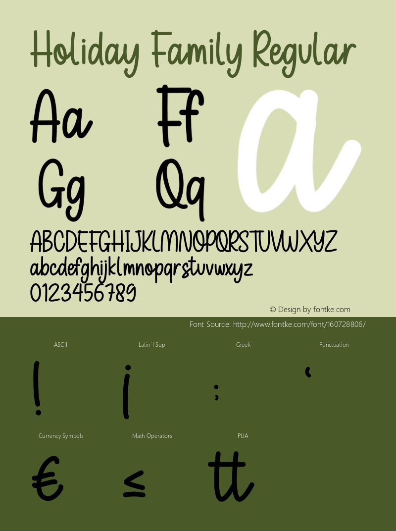 Holiday Family Version 1.00;December 29, 2020;FontCreator 11.5.0.2430 32-bit Font Sample