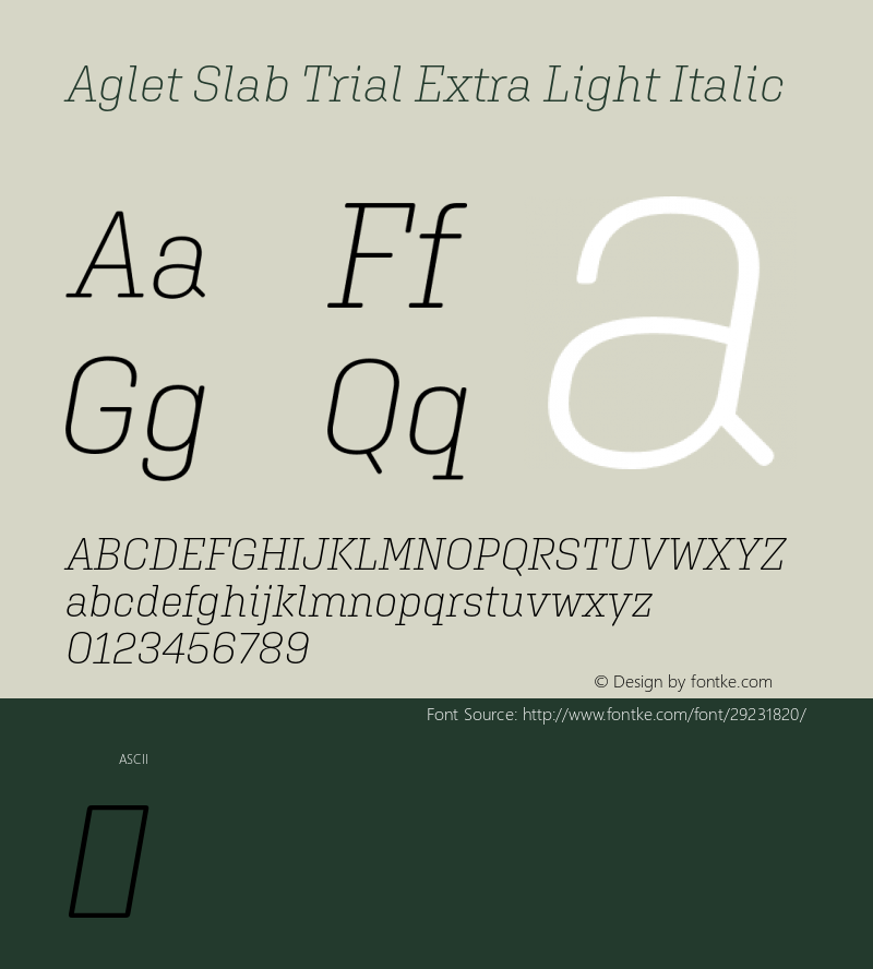 Aglet Slab Extra Light Trial Italic Version 1.001;PS 0.7;hotconv 16.6.51;makeotf.lib2.5.65220 Font Sample