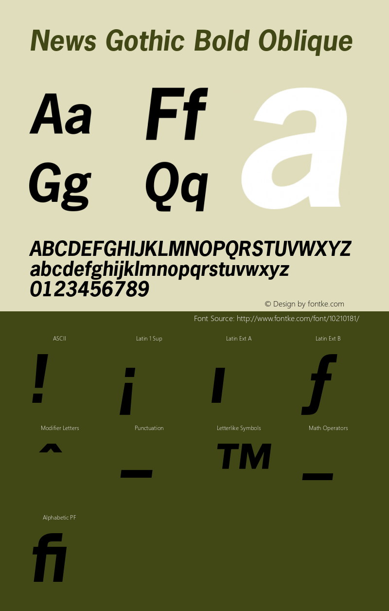 News Gothic Bold Oblique 001.001 Font Sample