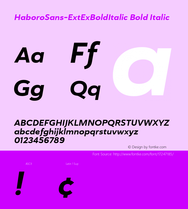 HaboroSans-ExtExBoldItalic Bold Italic Version 1.0 Font Sample