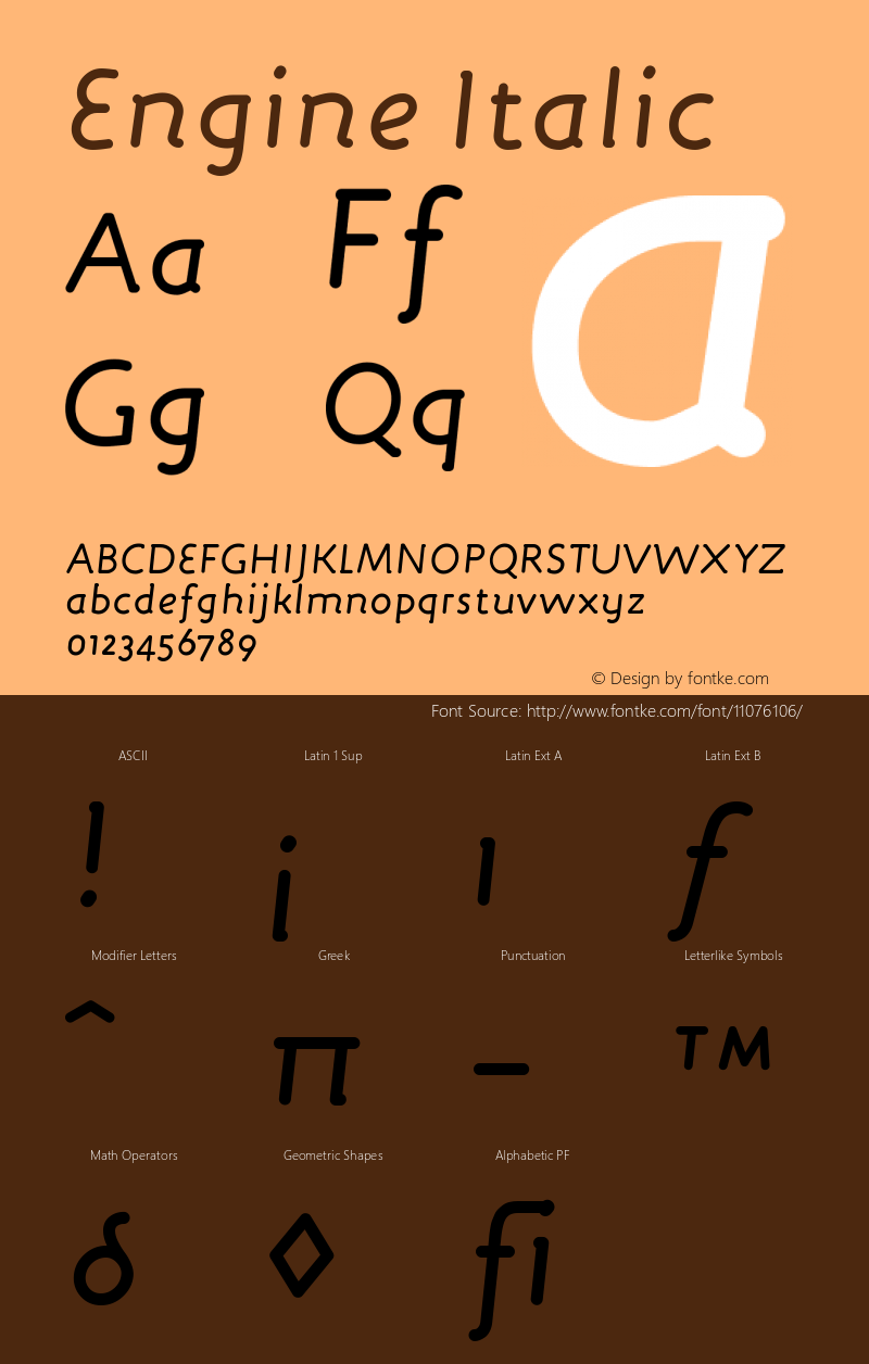 Engine Italic Version 001.000 Font Sample