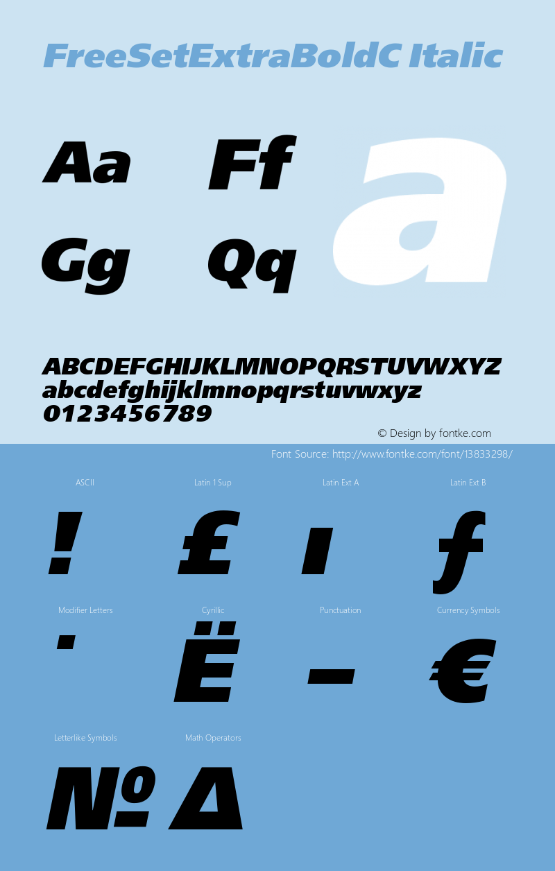 FreeSetExtraBoldC Italic Version 001.000 Font Sample