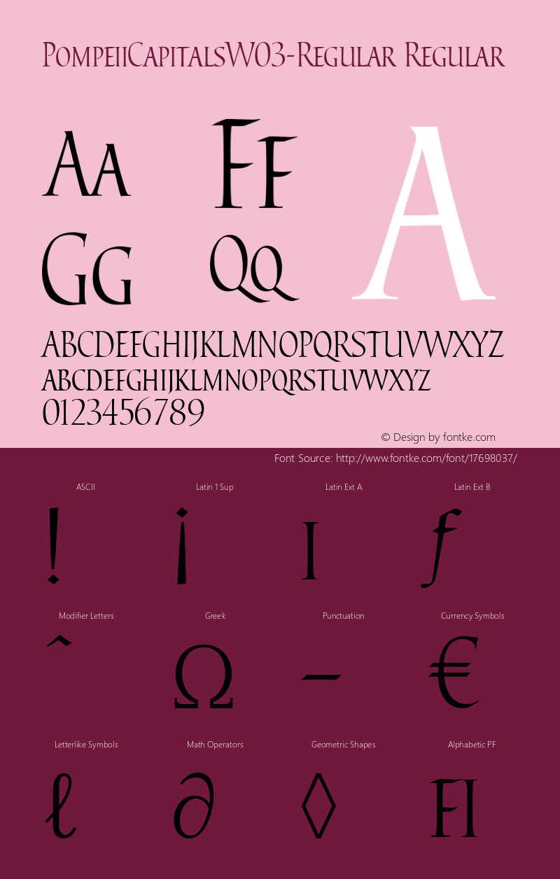 PompeiiCapitalsW03-Regular Regular Version 1.00 Font Sample