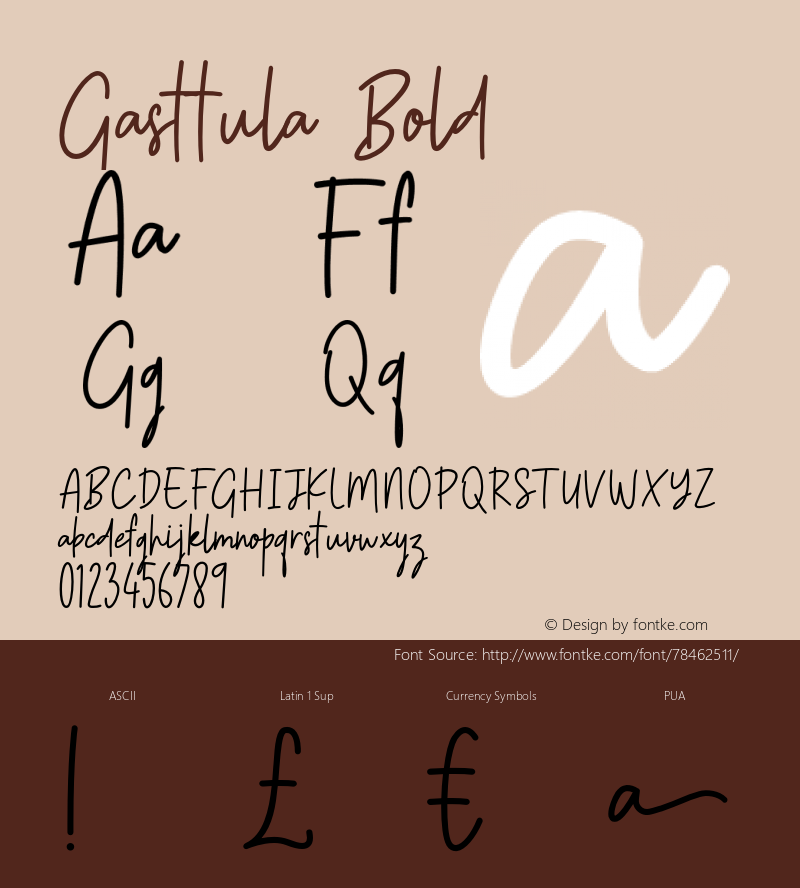 Gasttula-Bold 1.100 Font Sample