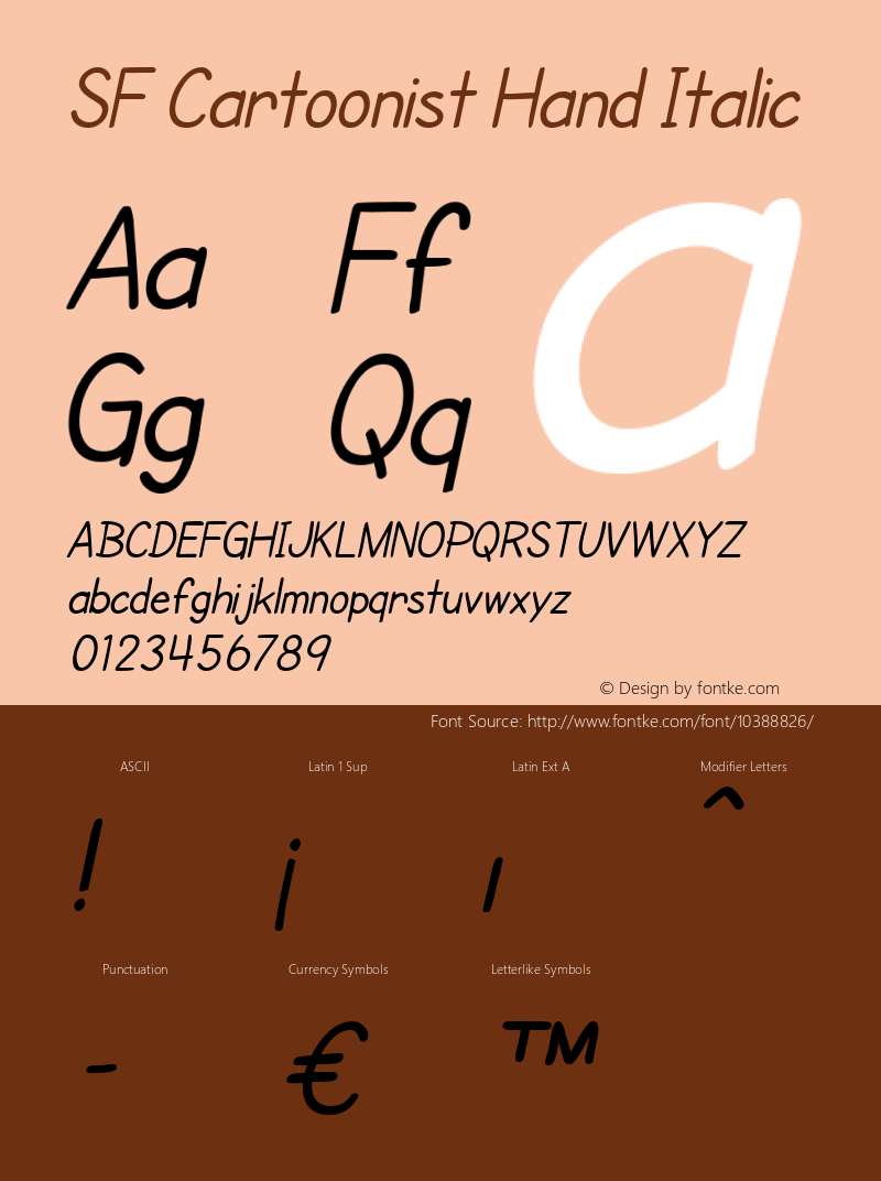 SF Cartoonist Hand Italic ver 2.0; 2000. Freeware. Font Sample