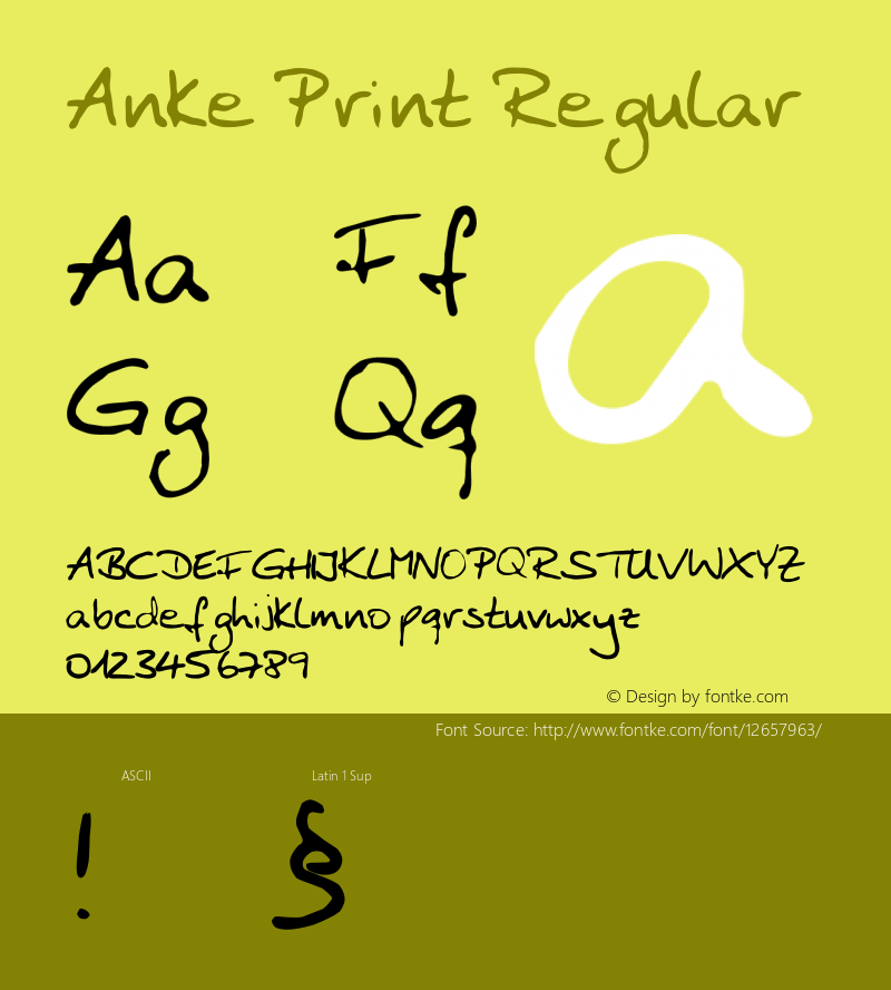 Anke Print Regular Version: 1 Font Sample