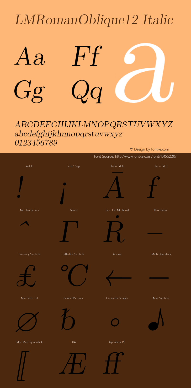 LMRomanOblique12 Italic Version 1.011;PS 0.99.3;Core 1.0.38;makeotf.lib1.6.5960 Font Sample