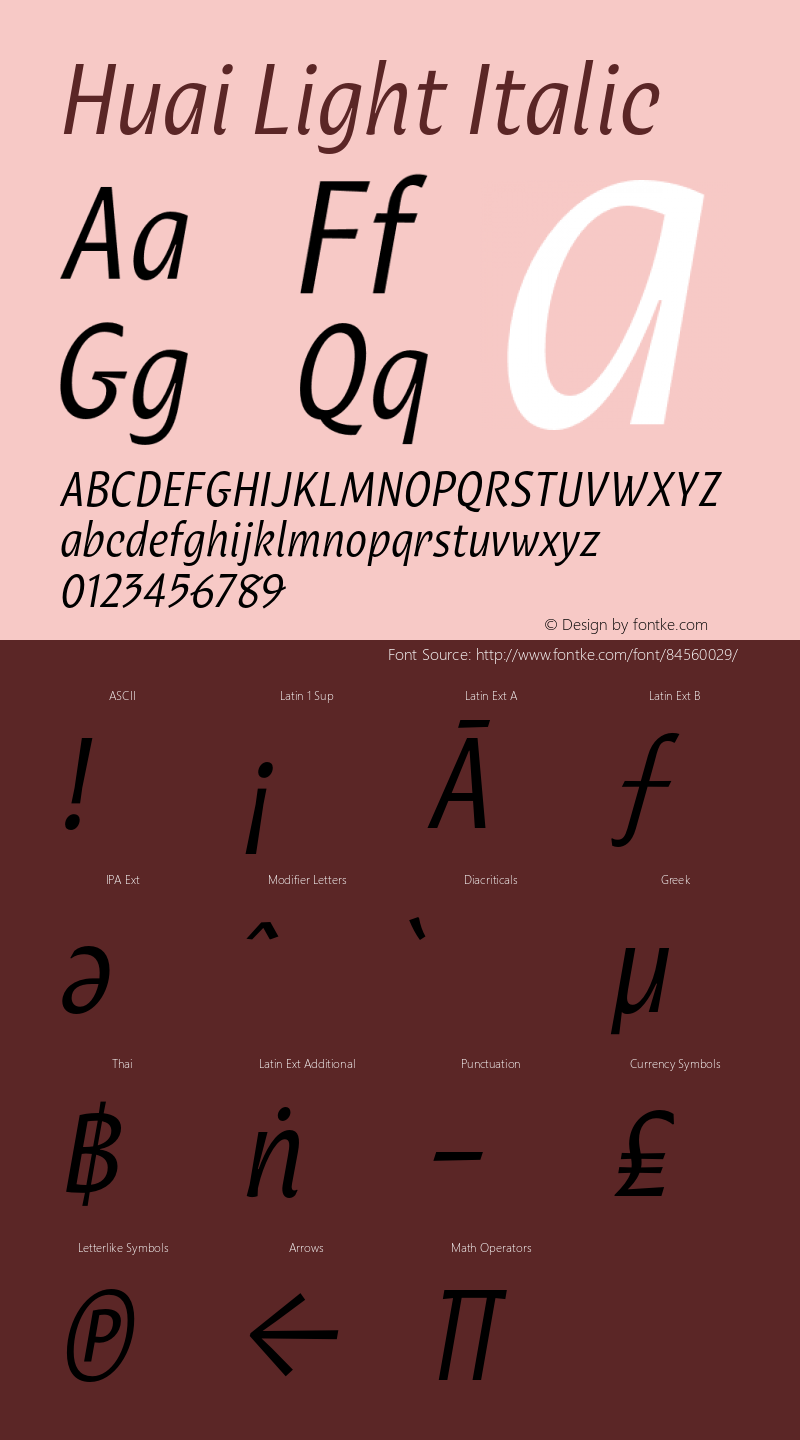 Huai Light Italic Version 1.000;hotconv 1.0.109;makeotfexe 2.5.65596 Font Sample