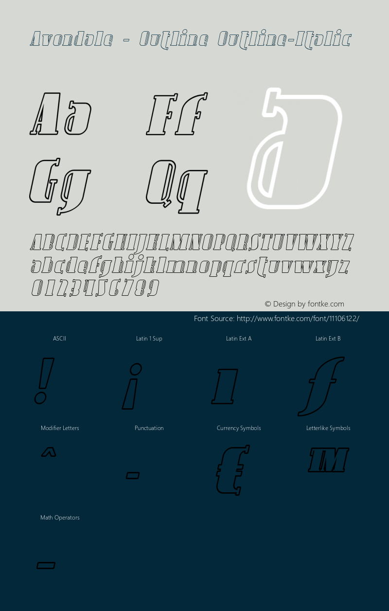 Avondale - Outline Outline-Italic Version 001.000 Font Sample