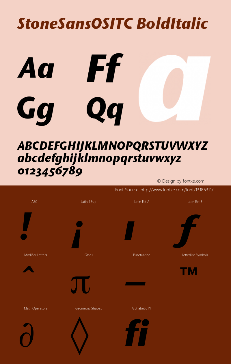 StoneSansOSITC BoldItalic Version 001.000 Font Sample