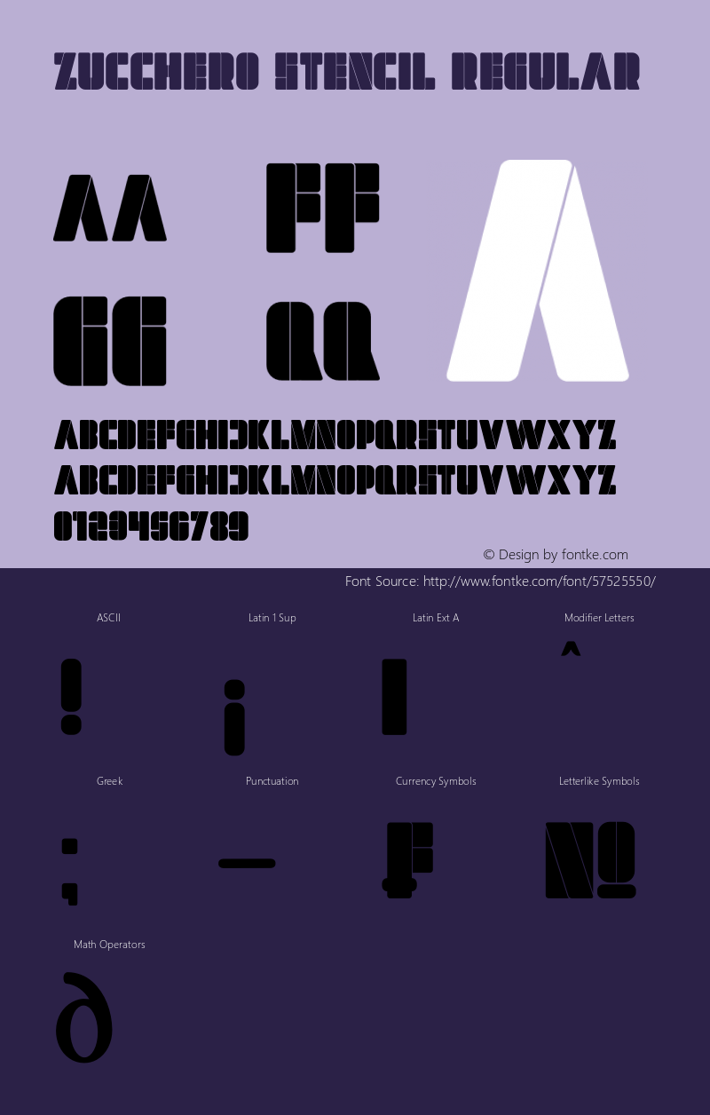 Zucchero Stencil Version 1.00;February 1, 2020;FontCreator 11.5.0.2427 32-bit Font Sample