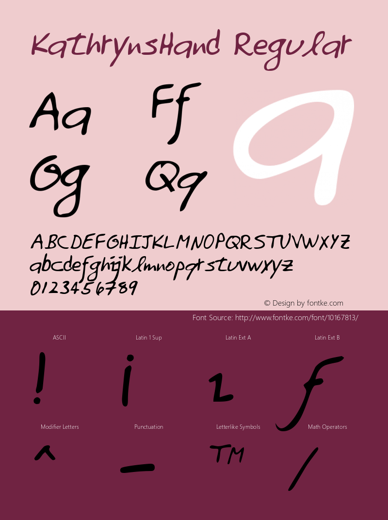 KathrynsHand Regular The IMSI MasterFonts Collection, tm 1996 IMSI (International Microcomputer Software Inc.) Font Sample