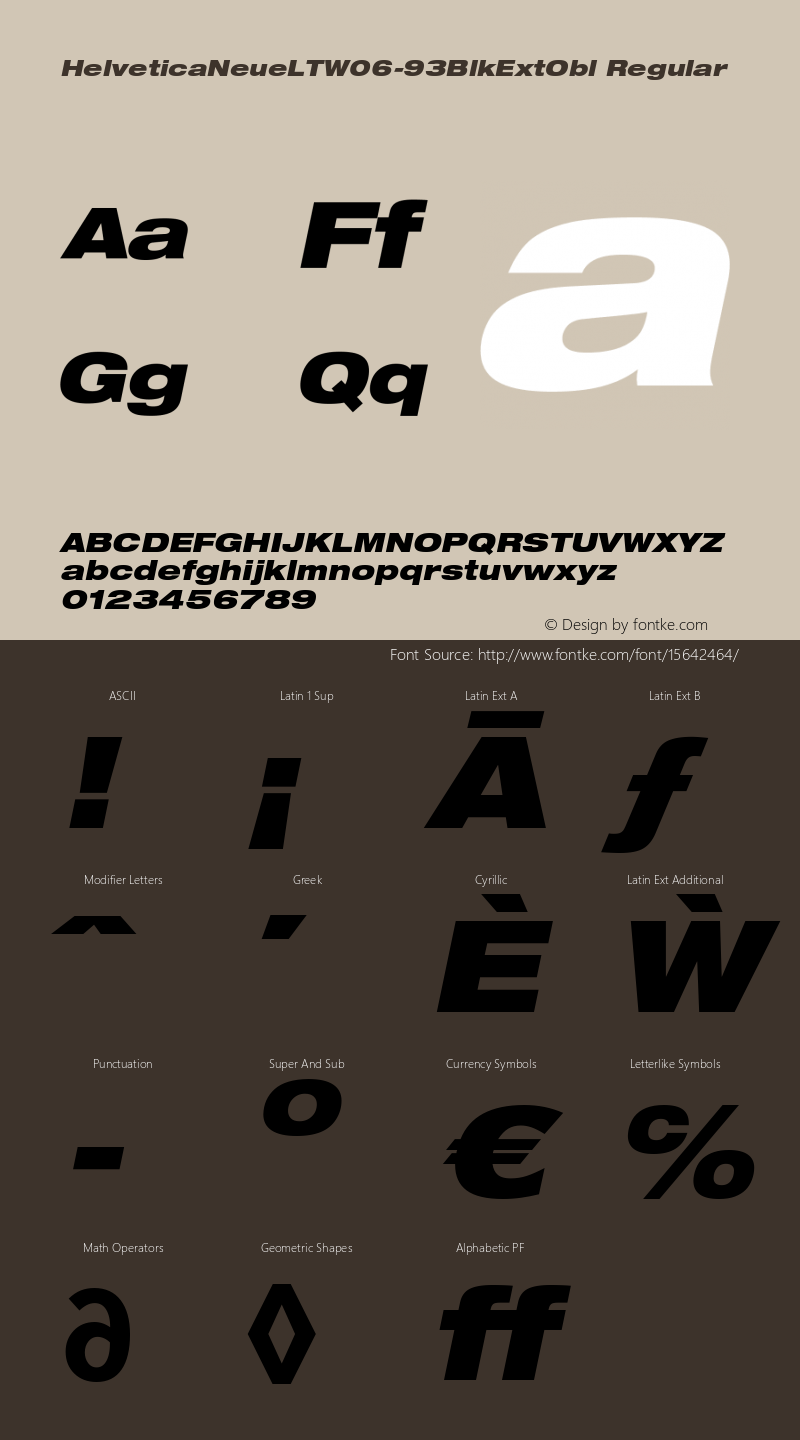 HelveticaNeueLTW06-93BlkExtObl Regular Version 1.00 Font Sample