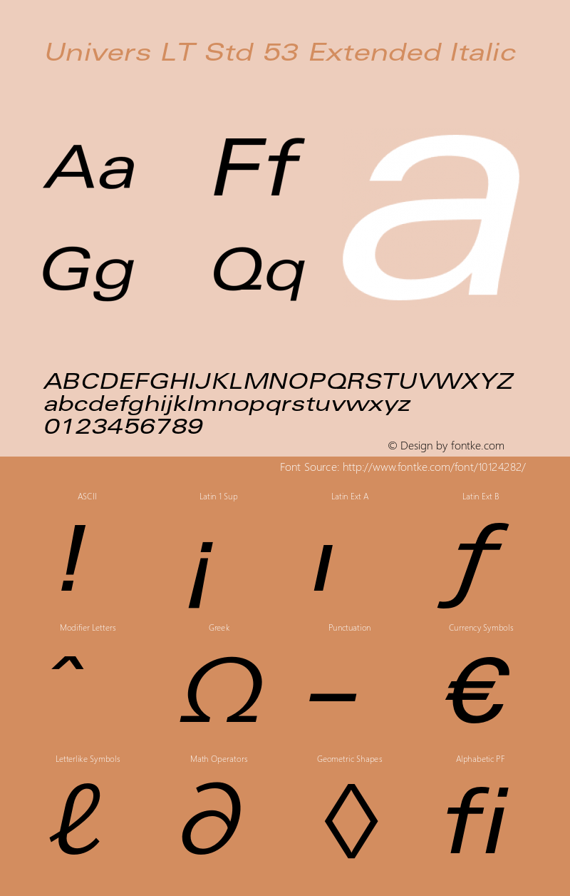 Univers LT Std 53 Extended Italic OTF 1.029;PS 001.001;Core 1.0.33;makeotf.lib1.4.1585 Font Sample