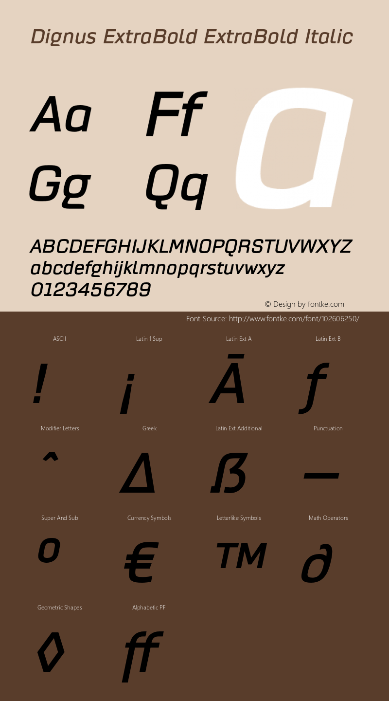 DignusExtraBoldItalic Version 0.000 Font Sample