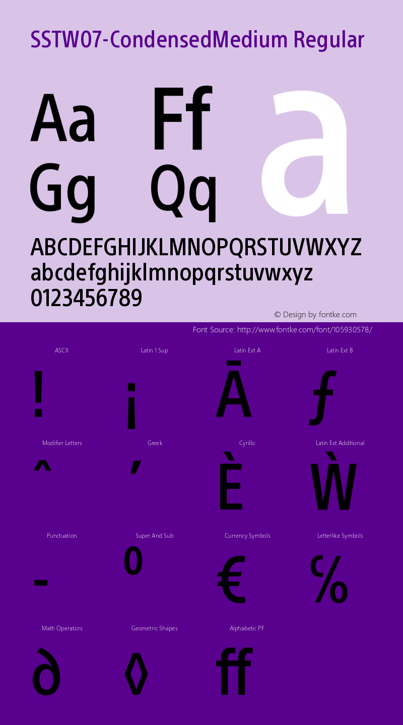 SST W07 Condensed Medium Version 1.10 Font Sample