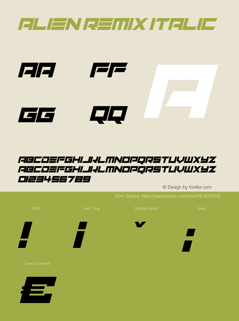 Alien Remix Italic Version 1.00;June 14, 2021;FontCreator 12.0.0.2567 64-bit图片样张