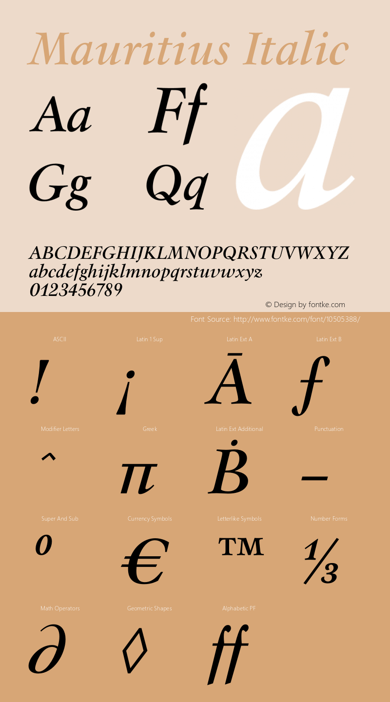 Mauritius Italic Version 1.000 Font Sample