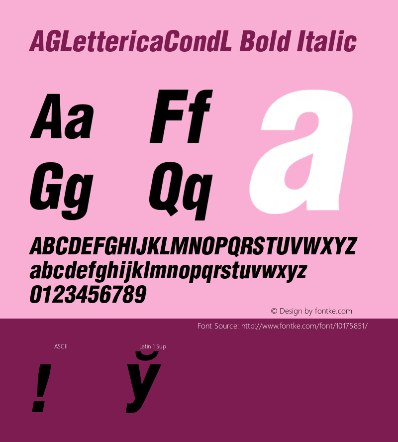 AGLettericaCondL Bold Italic 001.000 Font Sample