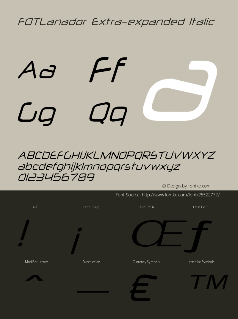 FOTLanador-ExtraexpandedItalic Version 1.000 Font Sample