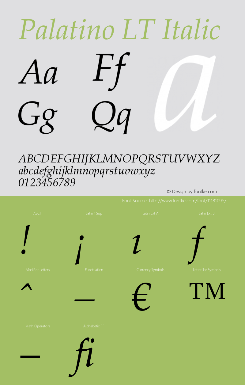 Palatino LT Italic Version 006.000 Font Sample