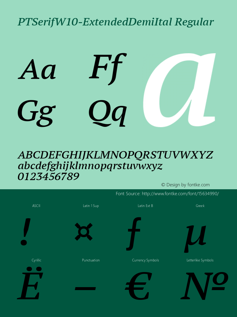 PTSerifW10-ExtendedDemiItal Regular Version 1.1 Font Sample