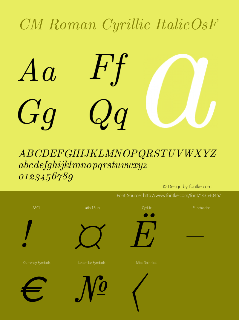 CM Roman Cyrillic ItalicOsF Version 001.001 Font Sample