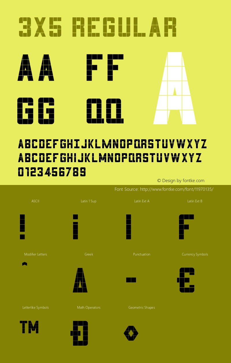 3x5 Regular Macromedia Fontographer 4.1.5 9/22/07 Font Sample