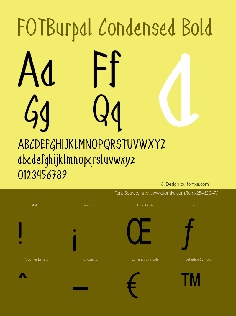 FOTBurpal-CondensedBold Version 1.000 Font Sample