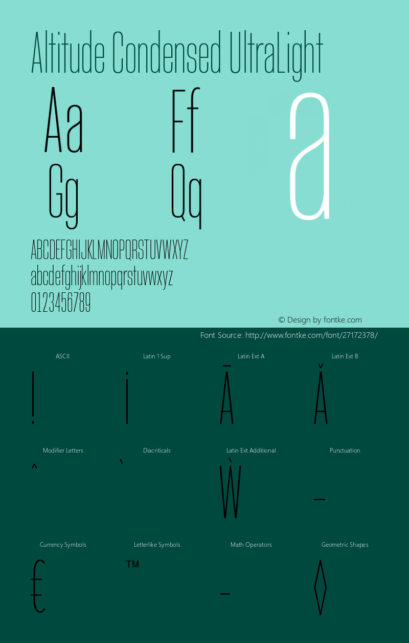 Altitude Condensed UltraLight Version 1.100;PS 001.100;hotconv 1.0.88;makeotf.lib2.5.64775 Font Sample