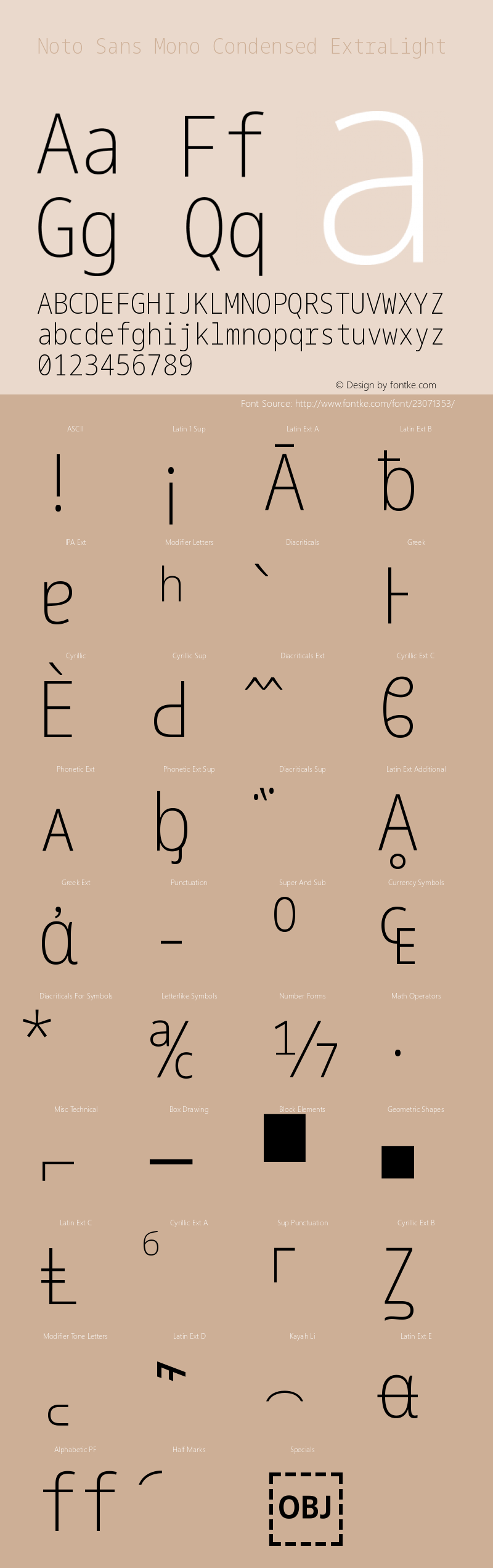 Noto Sans Mono Condensed ExtraLight Version 1.901 Font Sample