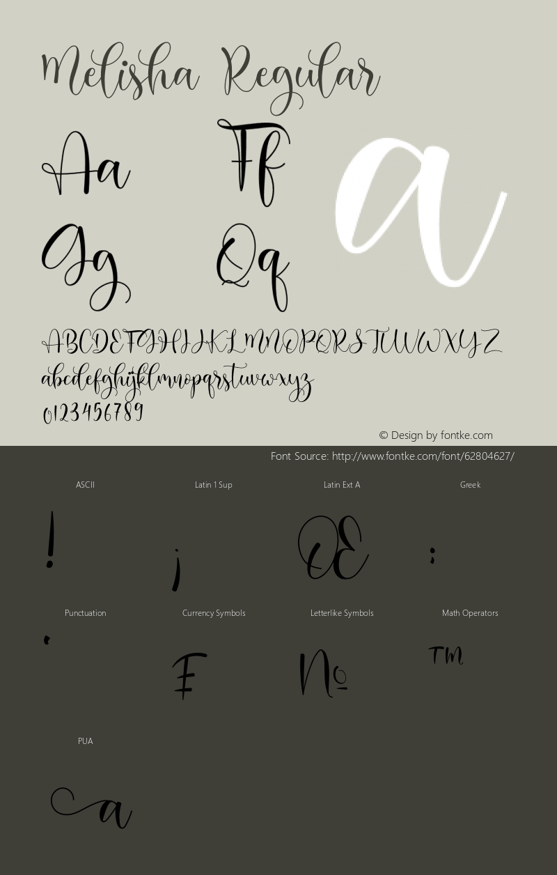 Melisha Version 1.00;May 11, 2020;FontCreator 12.0.0.2567 64-bit Font Sample