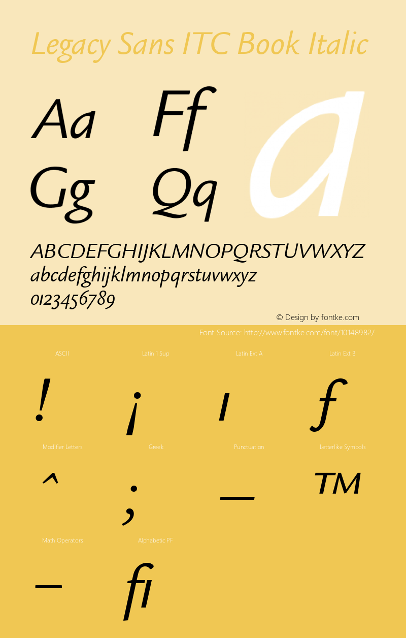 Legacy Sans ITC Book Italic Version 001.005 Font Sample