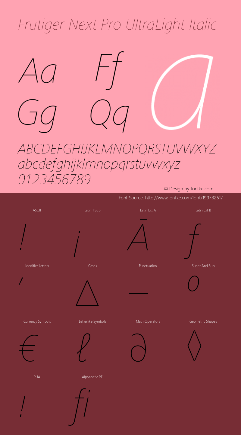 FrutigerNextPro-UltraLtIt Version 1.00; 2007 Font Sample