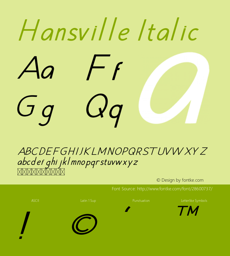 Hansville Italic Version 1.003;Fontself Maker 3.1.1 Font Sample