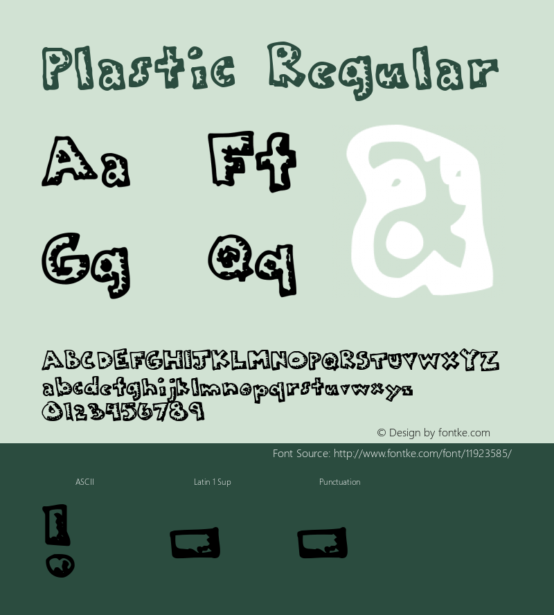 Plastic Regular 2001; 1.0, initial release Font Sample