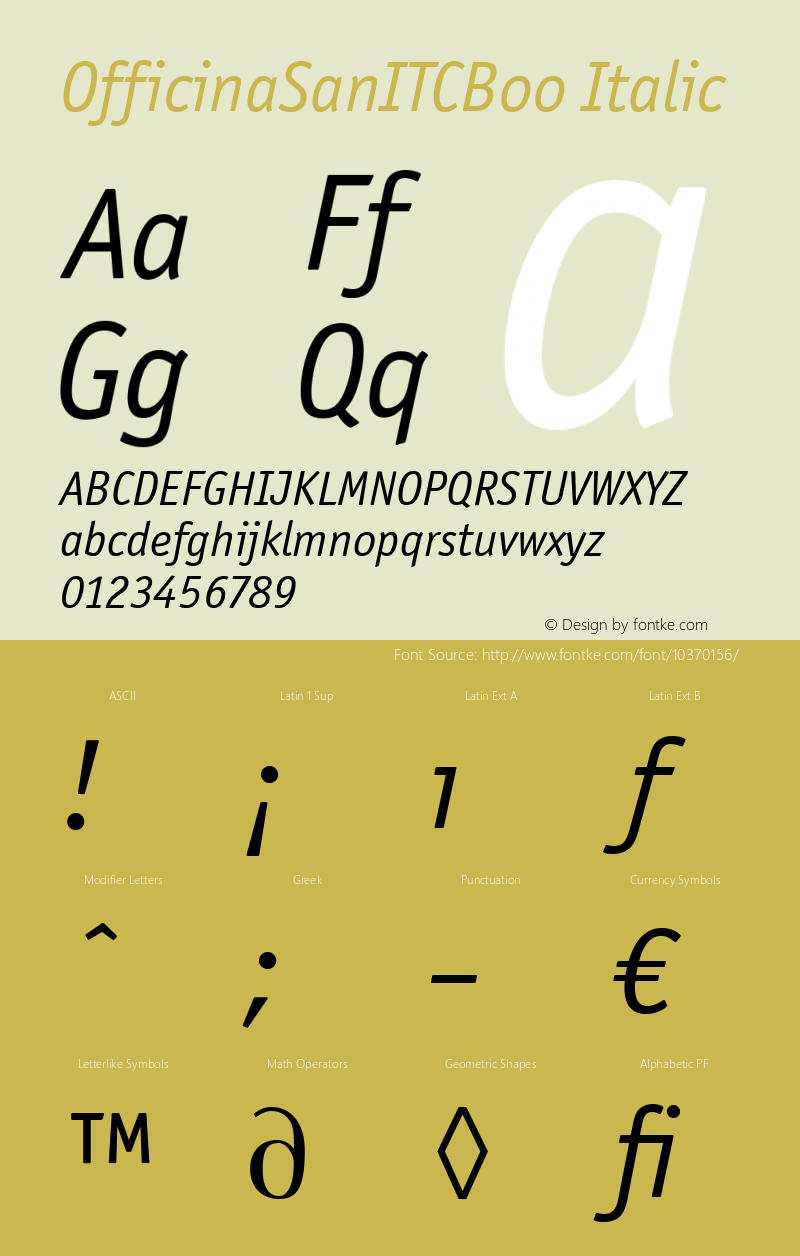 OfficinaSanITCBoo Italic Version 2.0 Font Sample