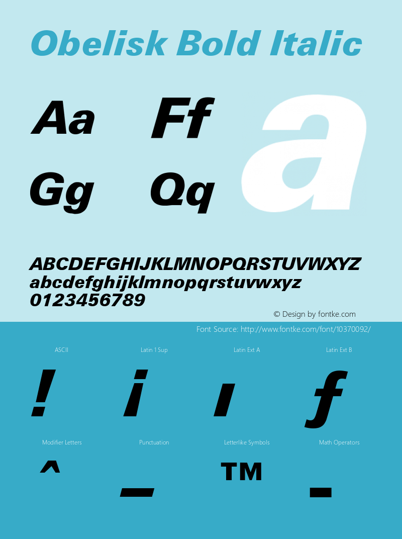 Obelisk Bold Italic Rev. 002.001 Font Sample