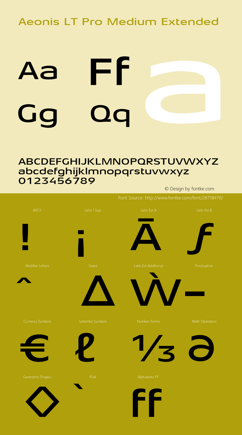 Aeonis LT Pro Medium Extd Version 1.100 Font Sample