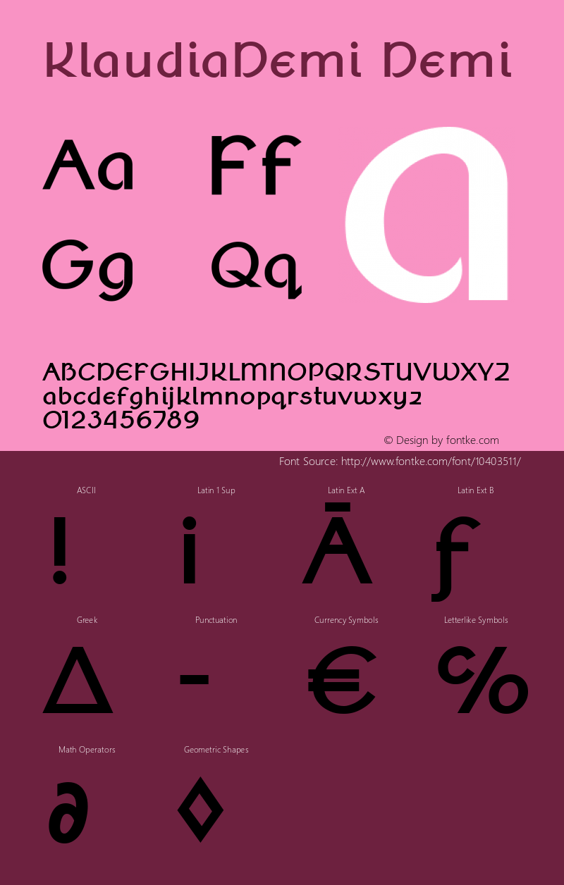 KlaudiaDemi Demi Version 1.02 Font Sample