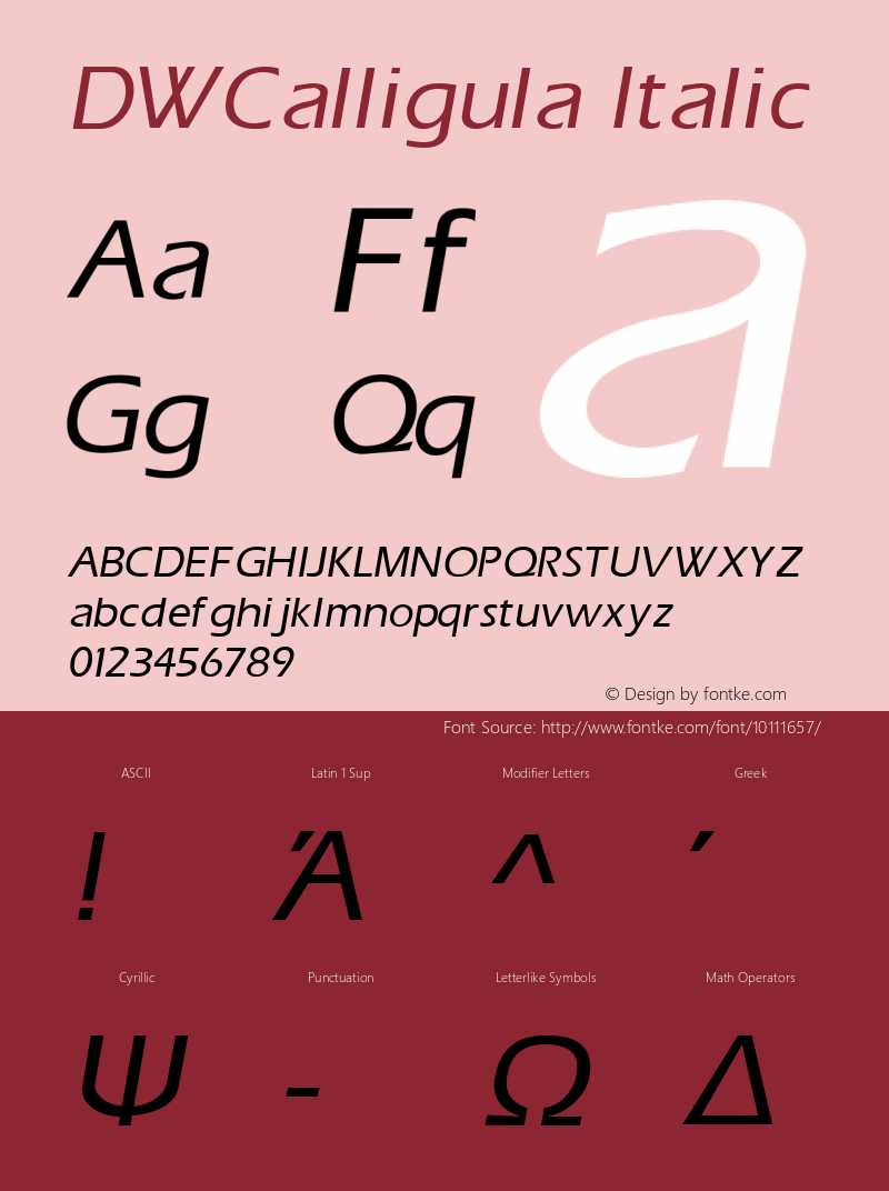 DWCalligula Italic 10/24/2002 Font Sample