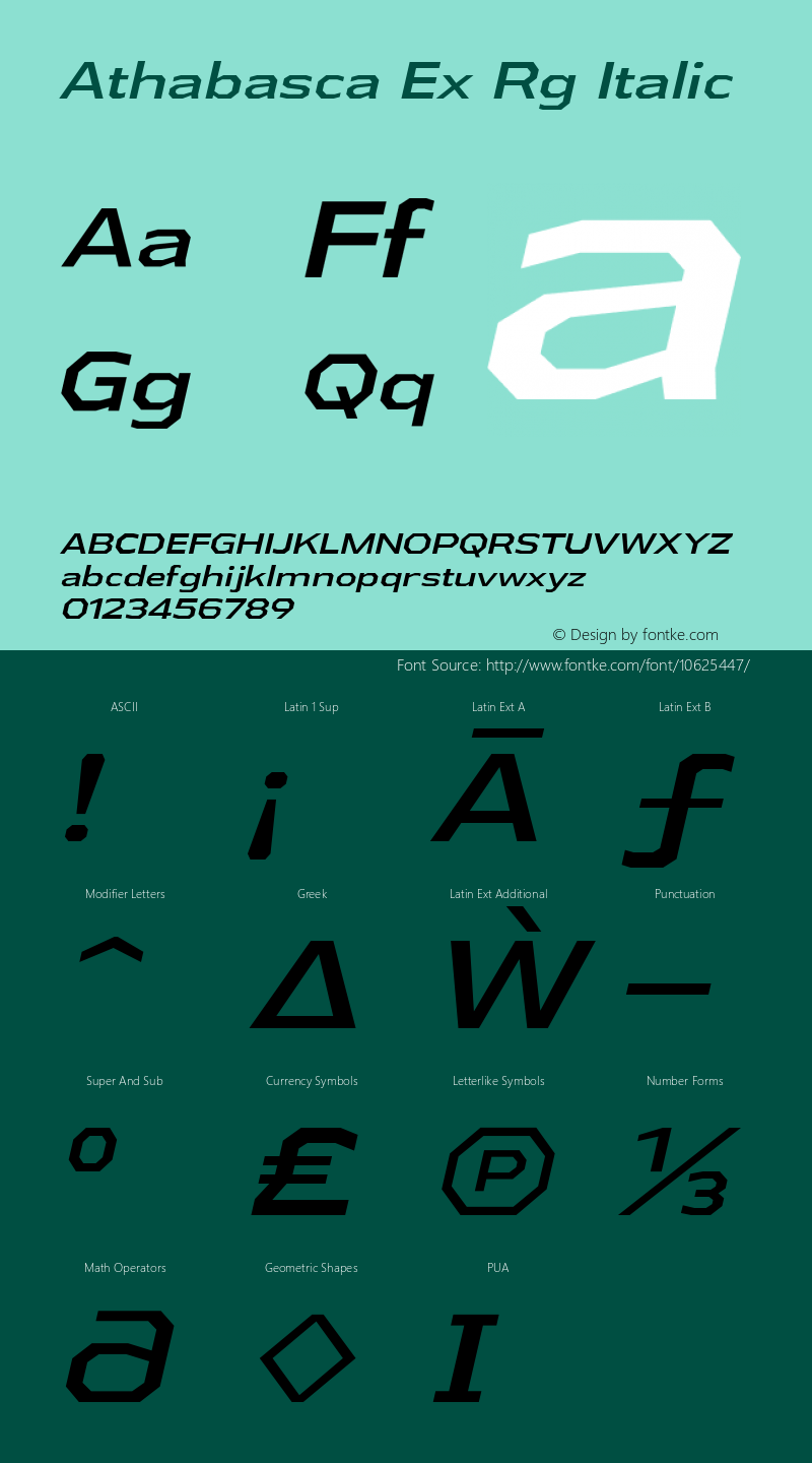 Athabasca Ex Rg Italic Version 1.000 Font Sample