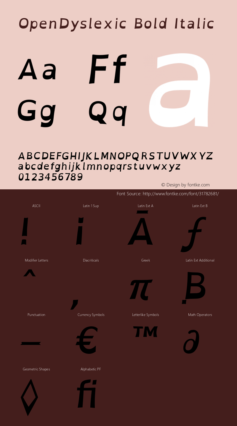 OpenDyslexic Bold Italic Version 2.001;PS 002.001;hotconv 1.0.70;makeotf.lib2.5.58329 Font Sample