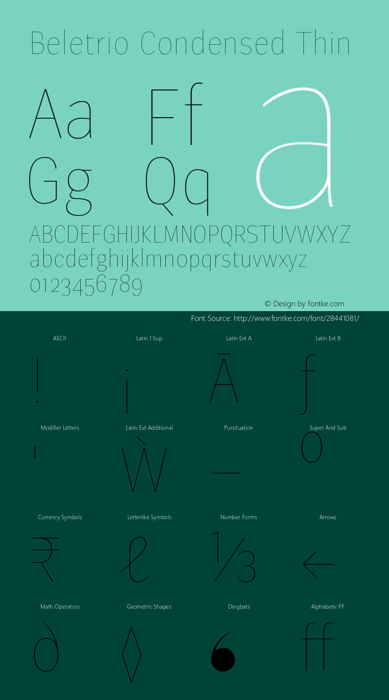 BeletrioCondensed-Thin Version 1.000 Font Sample