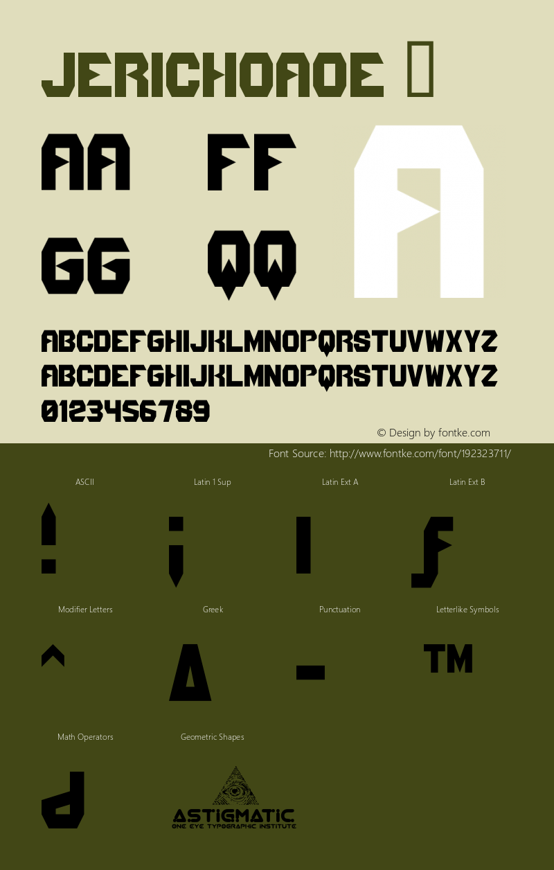 ☞Jericho AOE Macromedia Fontographer 4.1.2 10/2/02;com.myfonts.astigmatic.jericho-aoe.jericho-aoe.wfkit2.FSP图片样张