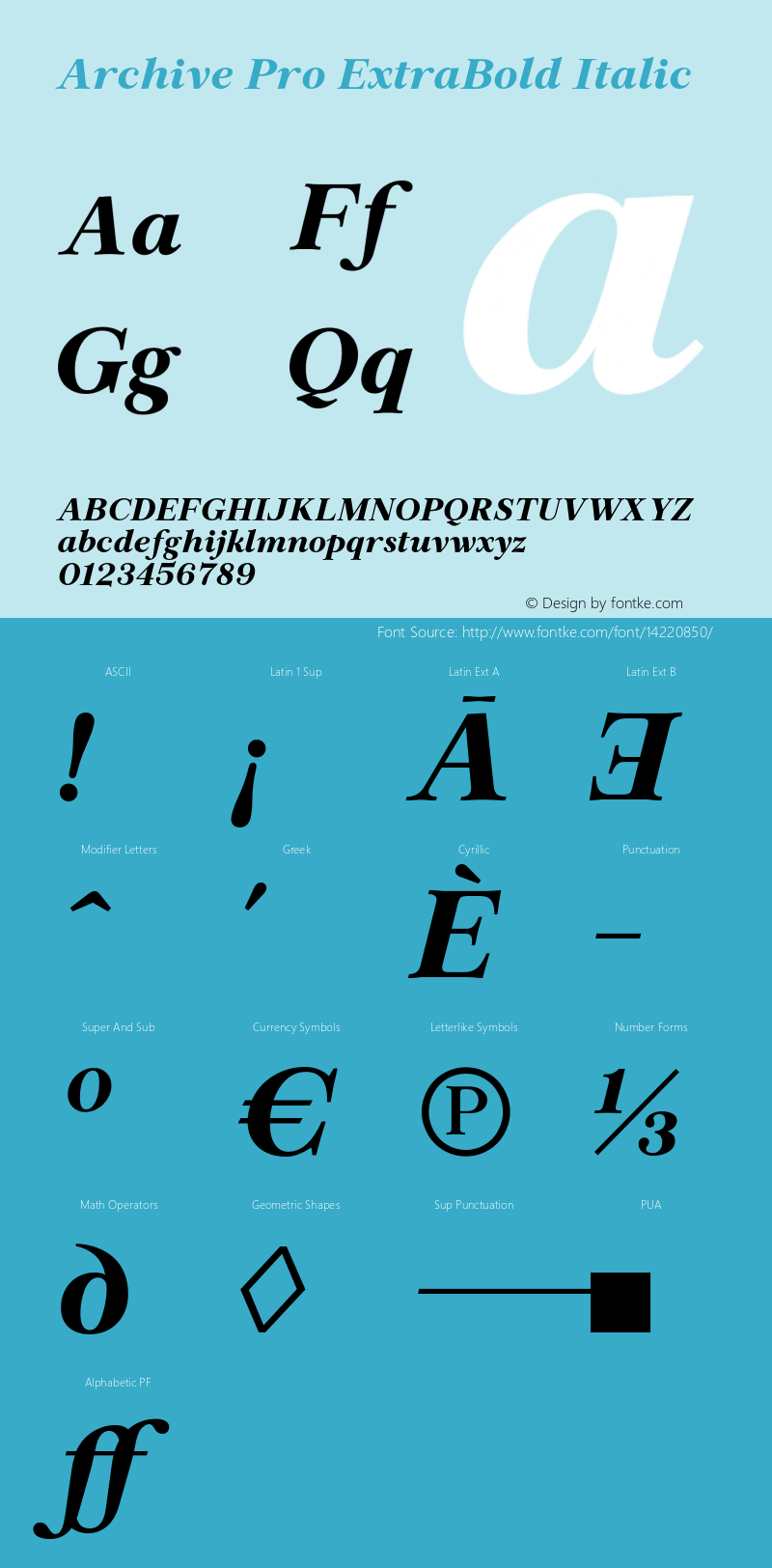 Archive Pro ExtraBold Italic Version 1.000 Font Sample