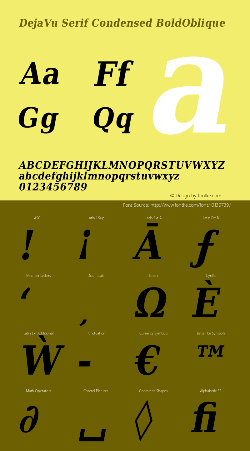 DejaVu Serif Condensed BoldOblique Version 1.8 Font Sample