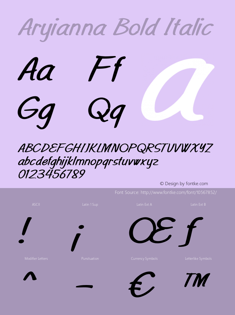 Aryianna Bold Italic Version 1.000 Font Sample