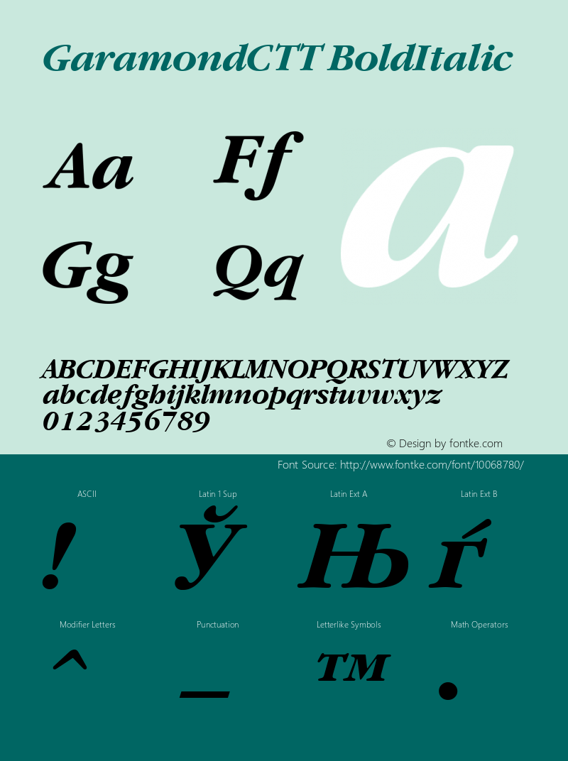 GaramondCTT BoldItalic 1.100.000 Font Sample